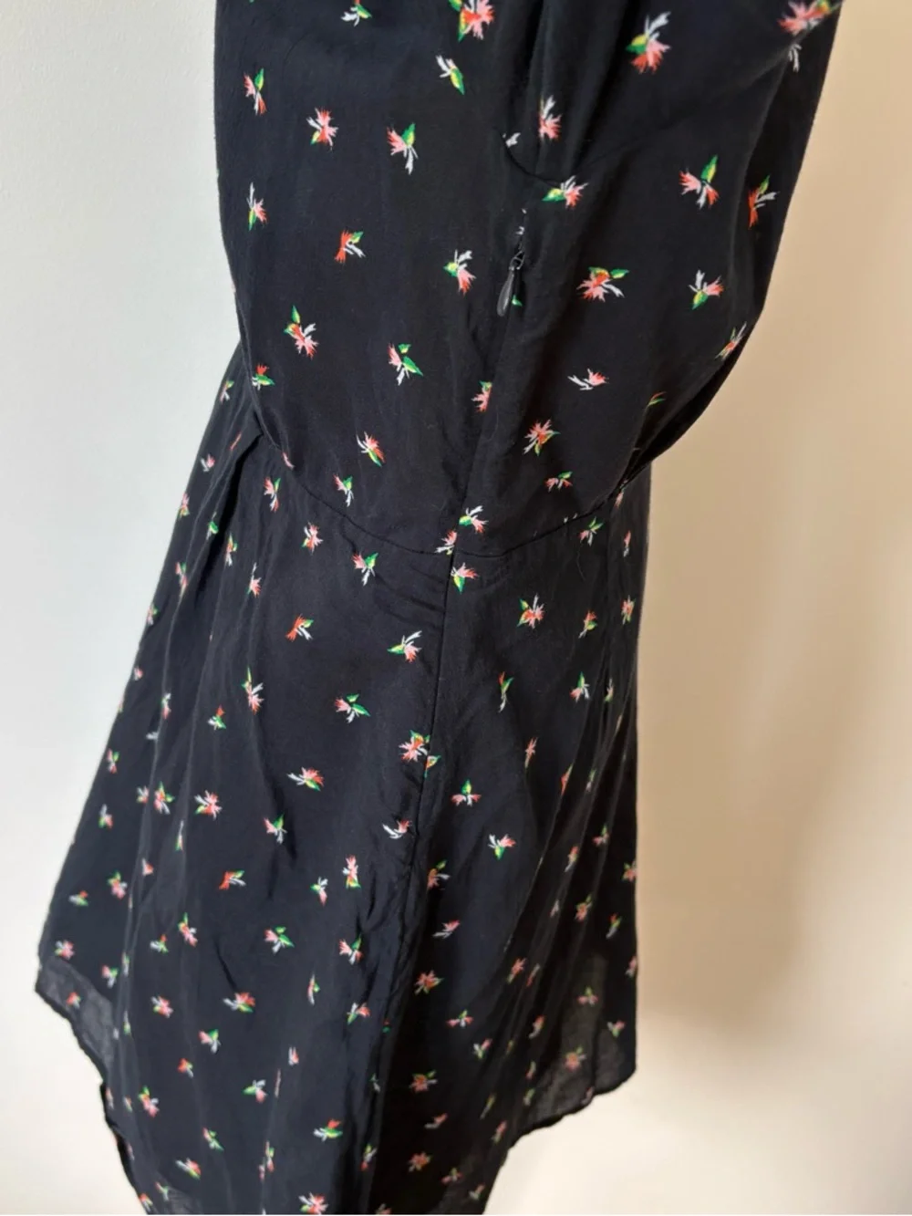 & Other Stories Black Floral Print Cotton Blend Collared Fit & Flare Dress Sz 12
